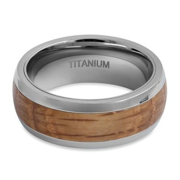 Titanium 8mm Whiskey Barrel Wood Band Ring - Picture 1 of 4